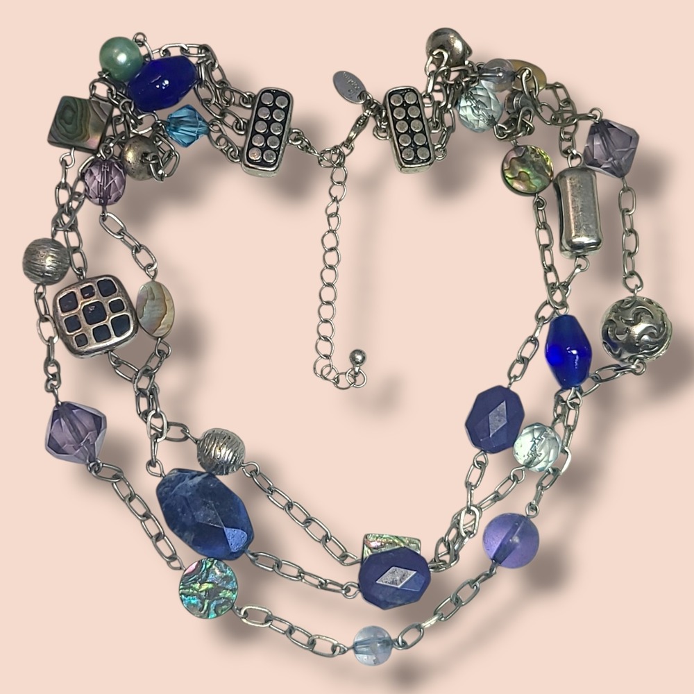 LIA SOPHIA "Carnivale" Multi Strand Abalone & Sodalite Silver Tone Necklace‎